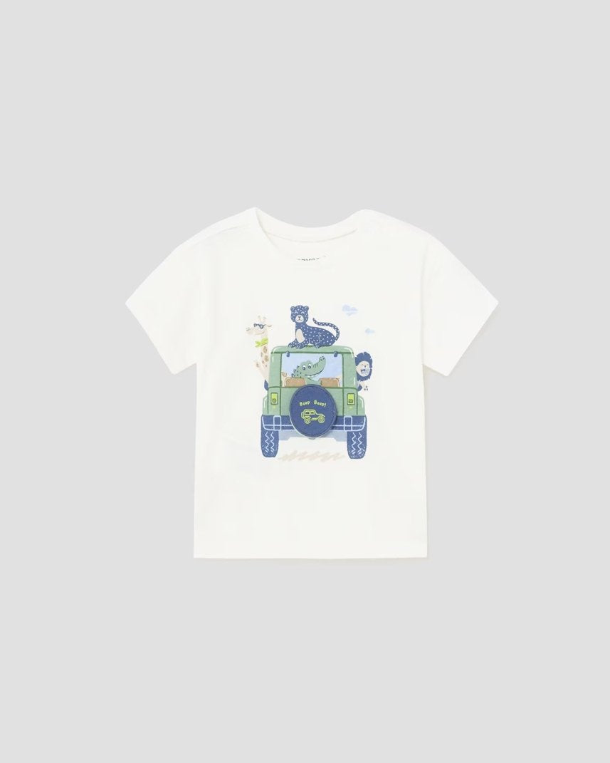 T-Shirt interattiva fresco cotone neonato Mayoral Beep Beep bianca Mayoral Bianco