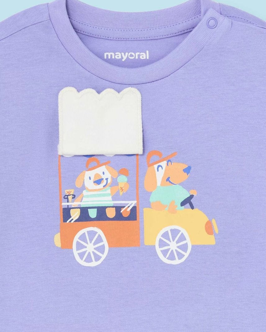 T-Shirt interattiva fresco cotone neonato Mayoral Lilla Happy Ice Cream Mayoral Lilla