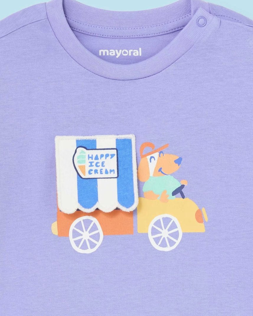 T-Shirt interattiva fresco cotone neonato Mayoral Lilla Happy Ice Cream Mayoral Lilla