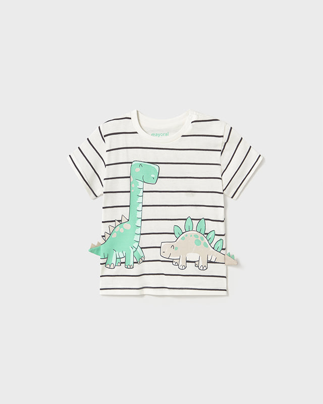 T-Shirt interattiva neonato Mayoral righe stampa Dinosauri Mayoral Bianco