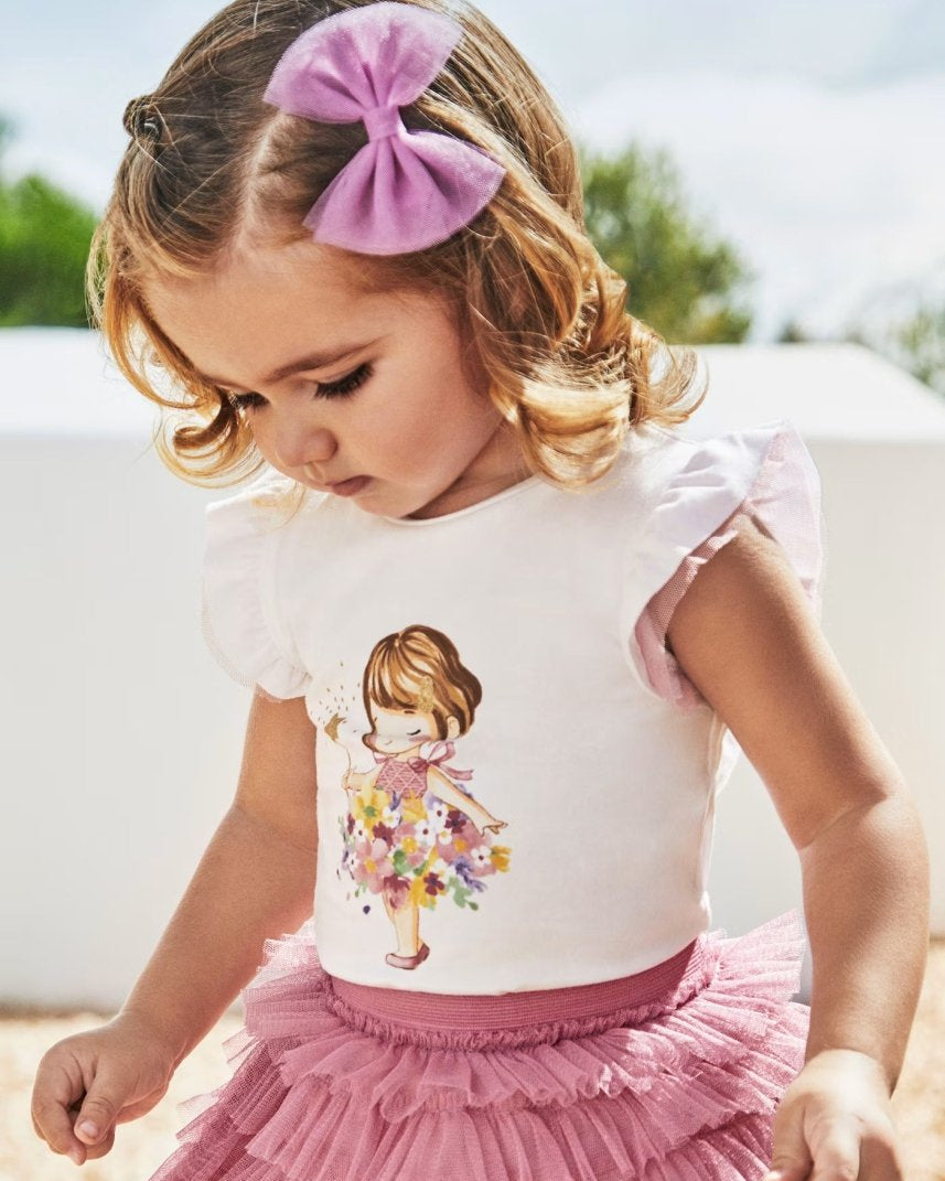 T-Shirt manica tulle fresco cotone neonata Mayoral Bianca-Delia Mayoral Bianco