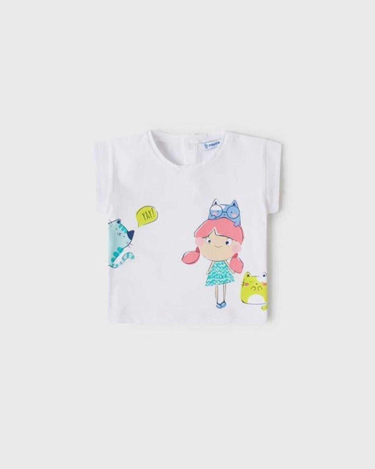 T-shirt maxi neonata Mayoral bimba e gattini bianca Mayoral 6 Mesi 68cm