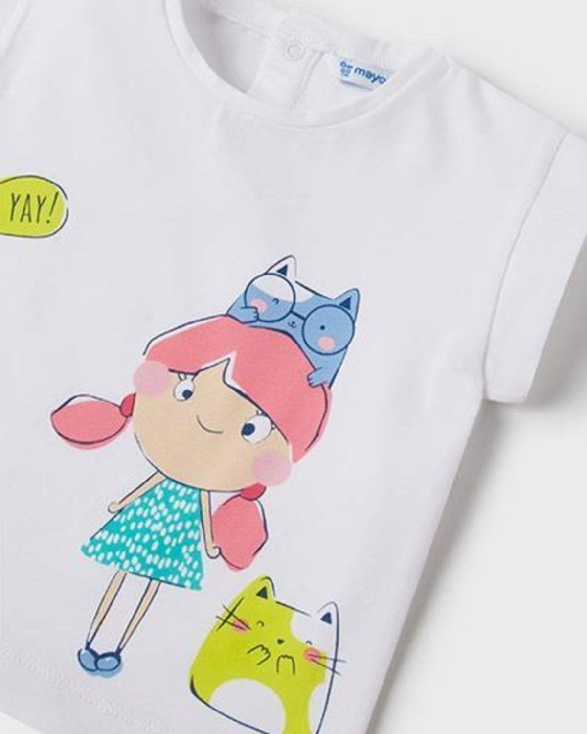 T-shirt maxi neonata Mayoral bimba e gattini bianca Mayoral 6 Mesi 68cm