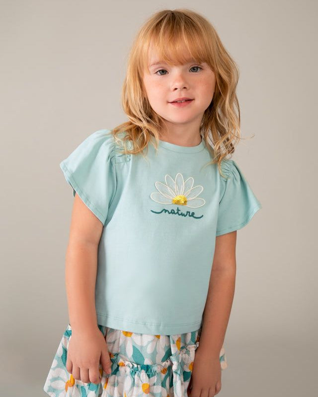 T-shirt Mayoral bambina verde acqua con aplique fiore Mayoral 2 Anni 92cm