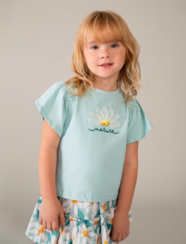 T-shirt Mayoral bambina verde acqua con aplique fiore Mayoral 2 Anni 92cm