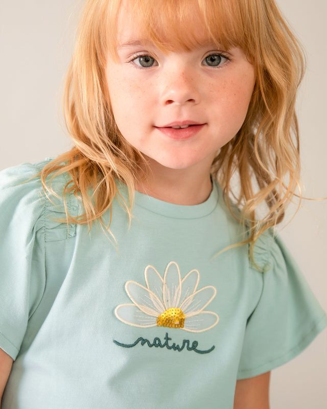 T-shirt Mayoral bambina verde acqua con aplique fiore Mayoral 2 Anni 92cm