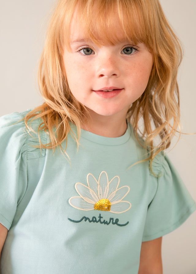 T-shirt Mayoral bambina verde acqua con aplique fiore Mayoral 2 Anni 92cm