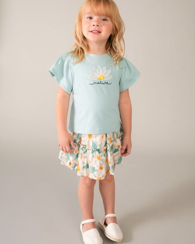 T-shirt Mayoral bambina verde acqua con aplique fiore Mayoral 2 Anni 92cm