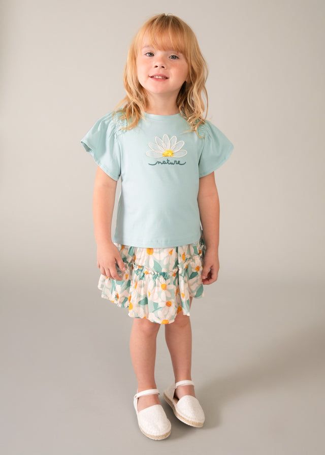 T-shirt Mayoral bambina verde acqua con aplique fiore Mayoral 2 Anni 92cm