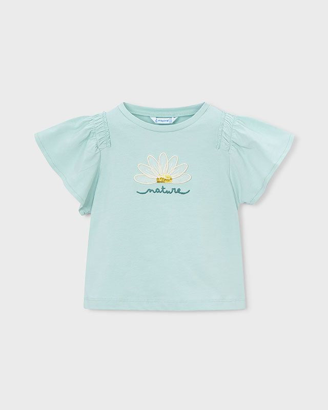 T-shirt Mayoral bambina verde acqua con aplique fiore Mayoral 2 Anni 92cm