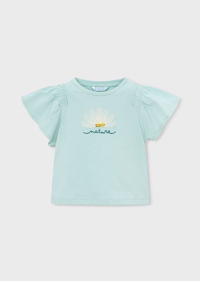 T-shirt Mayoral bambina verde acqua con aplique fiore Mayoral 2 Anni 92cm