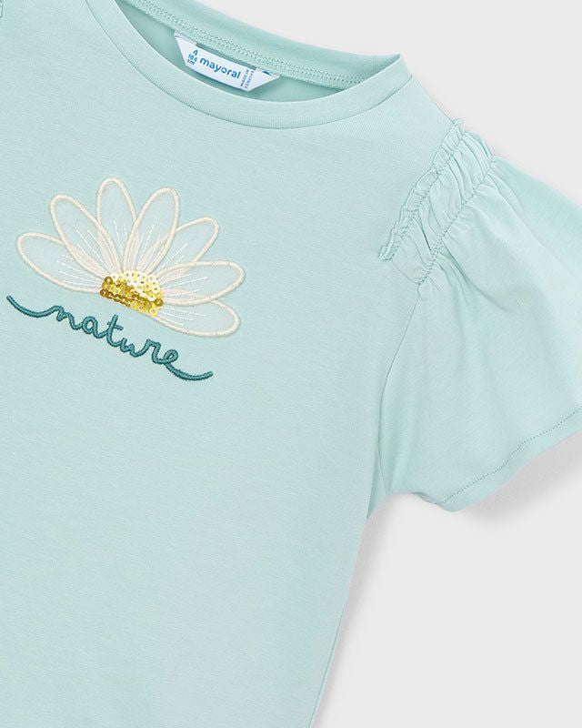 T-shirt Mayoral bambina verde acqua con aplique fiore Mayoral 2 Anni 92cm