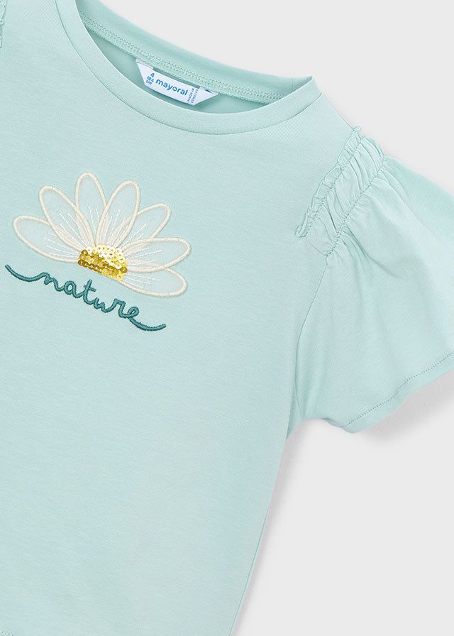 T-shirt Mayoral bambina verde acqua con aplique fiore Mayoral 2 Anni 92cm