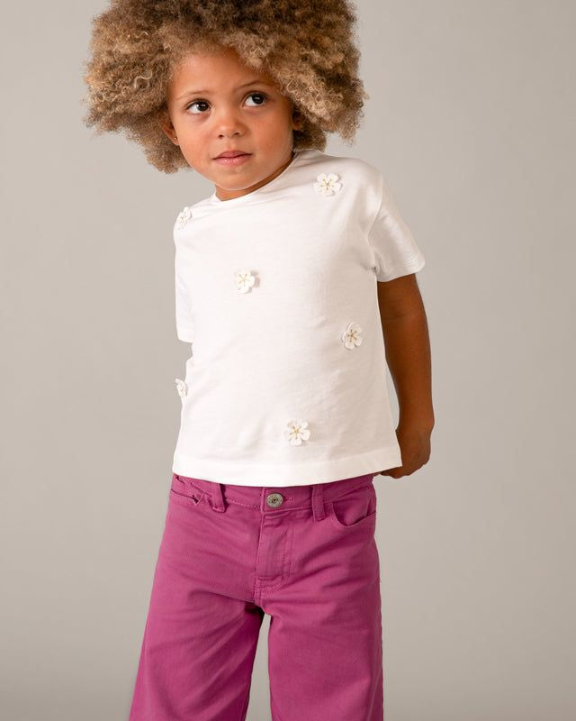 T-shirt Bambina con Fiori 3D Applicati di Mayoral Mayoral 2 Anni 92cm