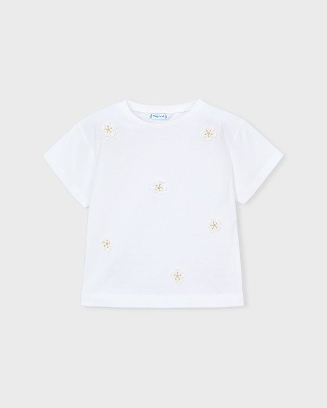 T-shirt Bambina con Fiori 3D Applicati di Mayoral Mayoral 2 Anni 92cm
