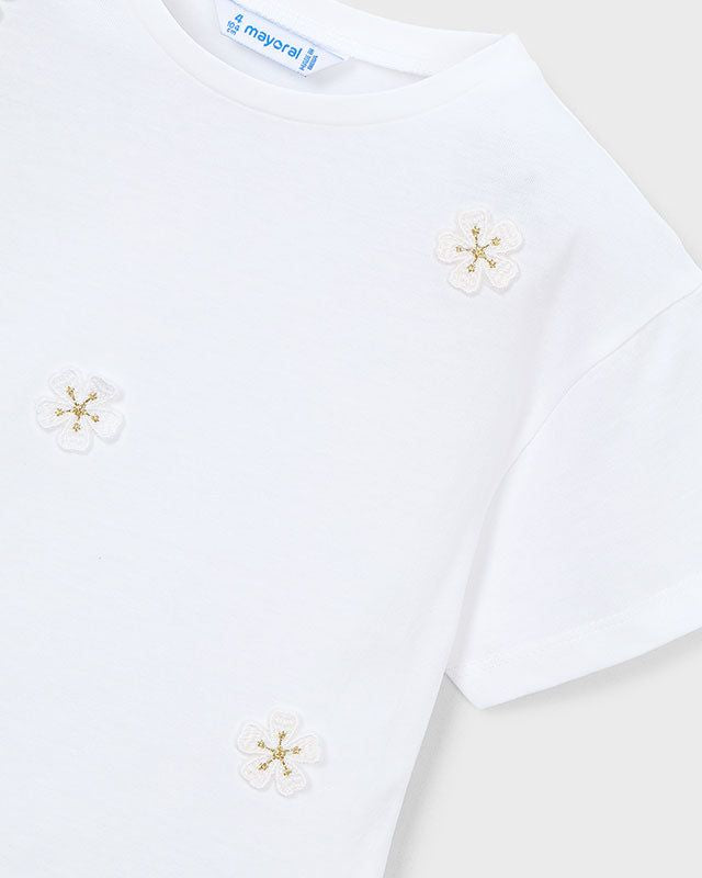 T-shirt Bambina con Fiori 3D Applicati di Mayoral Mayoral 2 Anni 92cm