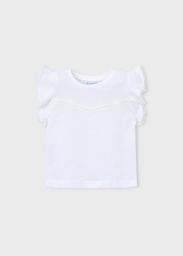 T-shirt bambina bianca con maniche a aletta e pizzo Mayoral 2 Anni 92cm