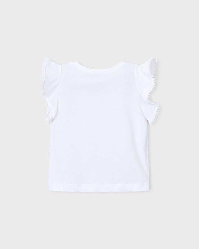 T-shirt bambina bianca con maniche a aletta e pizzo Mayoral 2 Anni 92cm