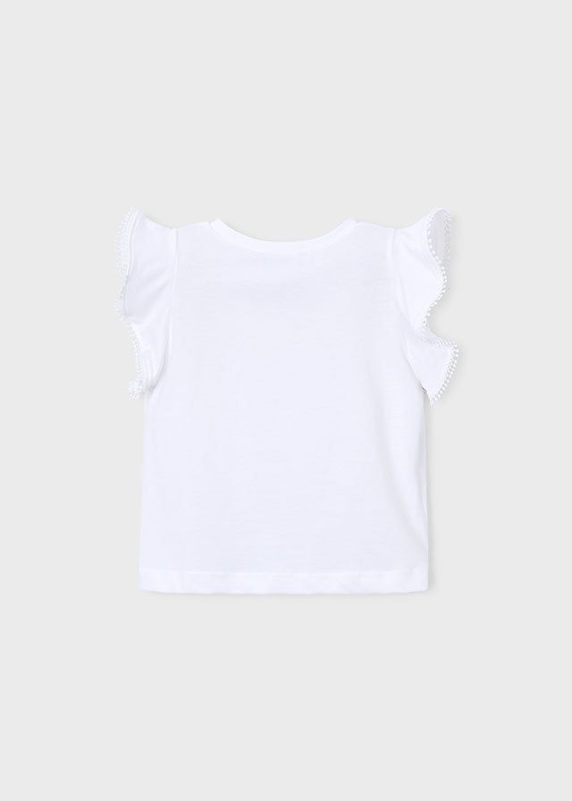 T-shirt bambina bianca con maniche a aletta e pizzo Mayoral 2 Anni 92cm