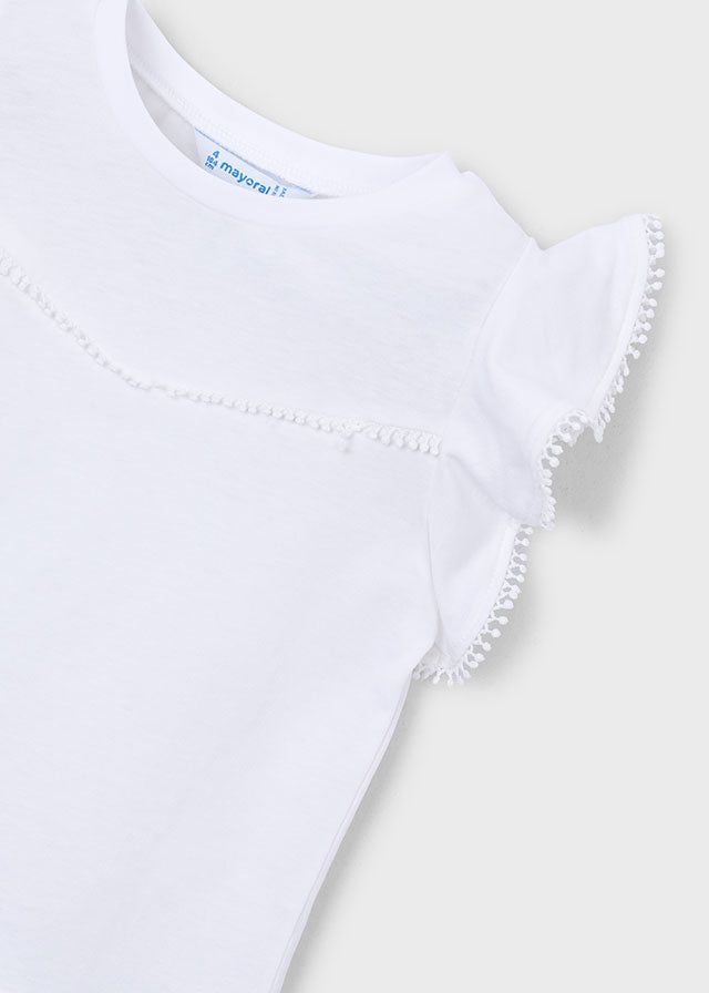 T-shirt bambina bianca con maniche a aletta e pizzo Mayoral 2 Anni 92cm