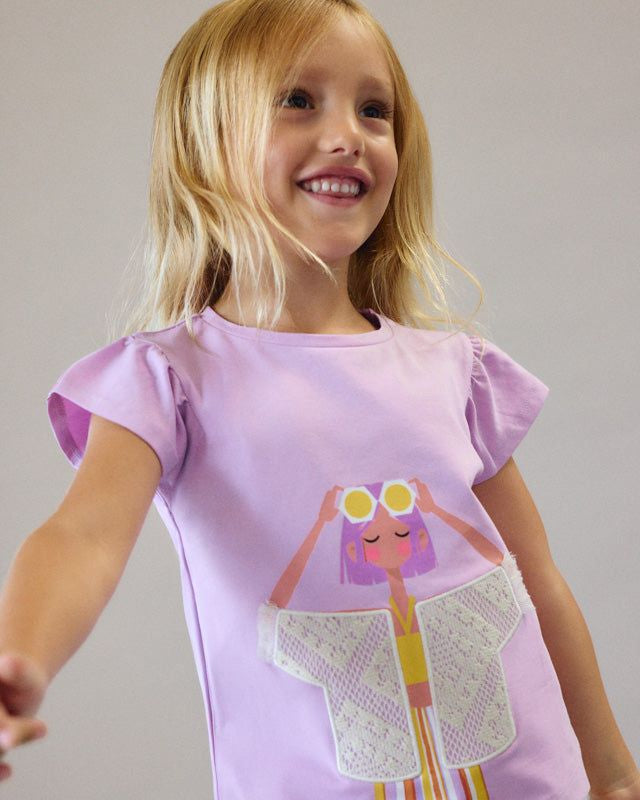 T-shirt bambina Mayoral con grafica e inserti in pizzo Mayoral 2 Anni 92cm