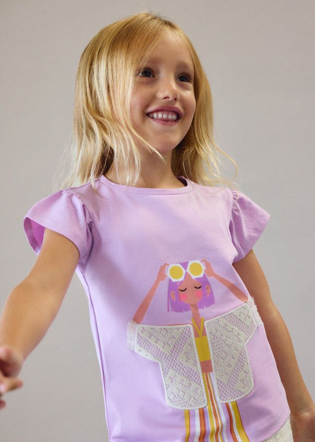 T-shirt bambina Mayoral con grafica e inserti in pizzo Mayoral 2 Anni 92cm