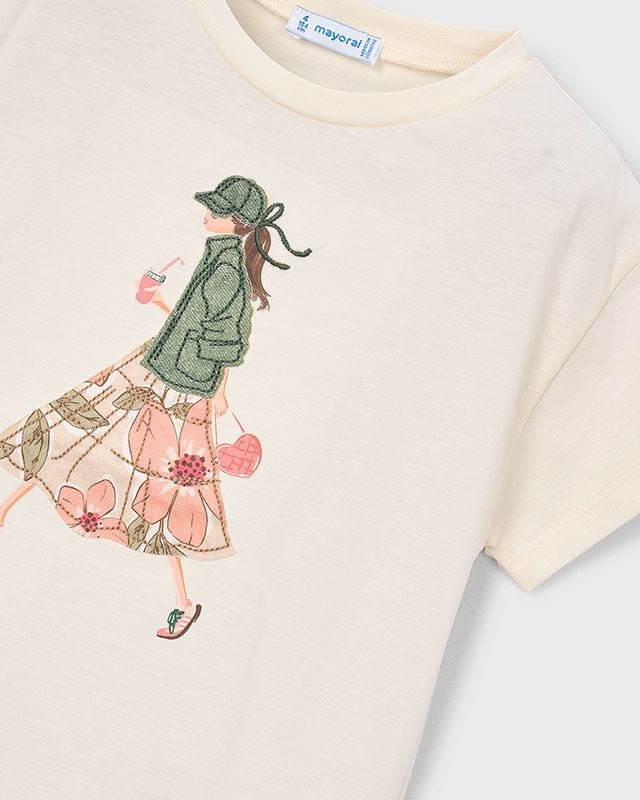 T-shirt Bambina Panna con Grafica City Girl Mayoral 2 Anni 92cm