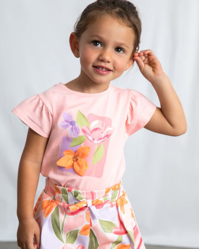 T-shirt Bambina Rosa con Fiori 3D di Mayoral Mayoral 2 Anni 92cm