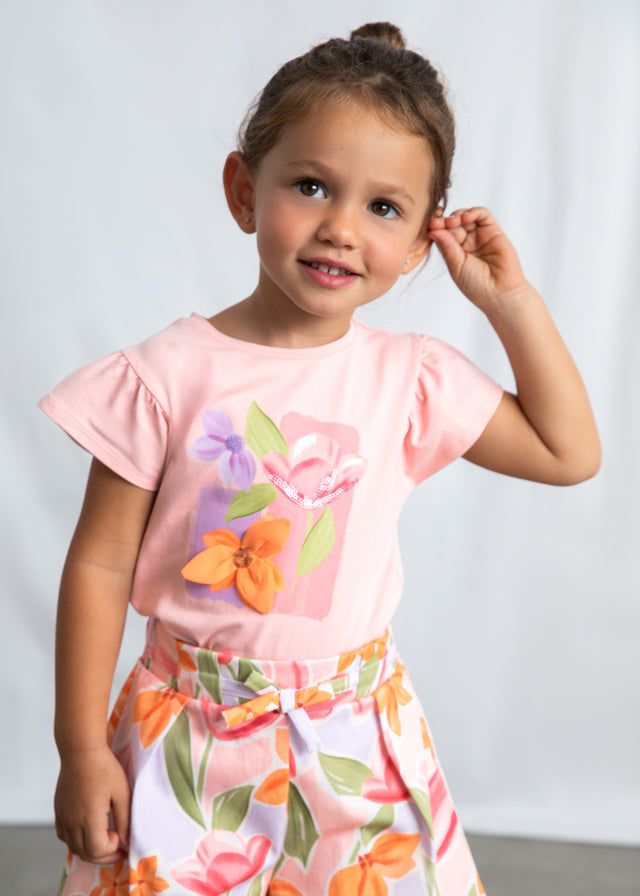 T-shirt Bambina Rosa con Fiori 3D di Mayoral Mayoral 2 Anni 92cm