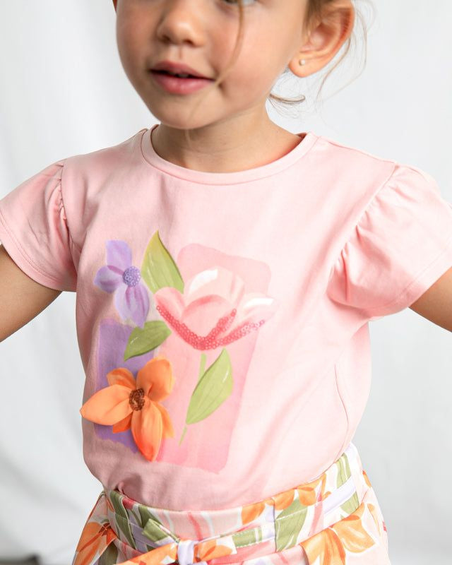T-shirt Bambina Rosa con Fiori 3D di Mayoral Mayoral 2 Anni 92cm