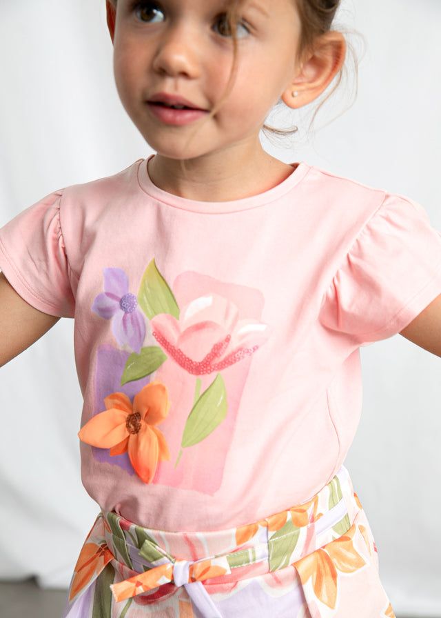 T-shirt Bambina Rosa con Fiori 3D di Mayoral Mayoral 2 Anni 92cm