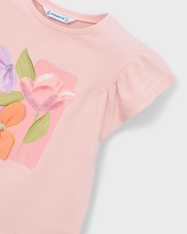 T-shirt Bambina Rosa con Fiori 3D di Mayoral Mayoral 2 Anni 92cm