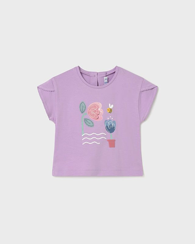 T-shirt neonata Mayoral con ricamo fiori e apina Mayoral 6 Mesi 68cm
