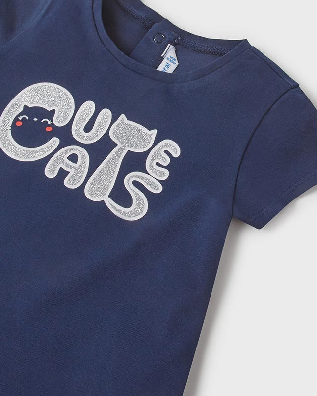 T-shirt neonata Mayoral blu stampa glitterata "Cats" - ErreGiModaBimbo
