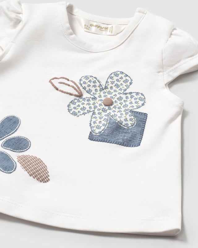 T-Shirt neonata Mayoral Newborn bianca jeans floreale Mayoral Bianco