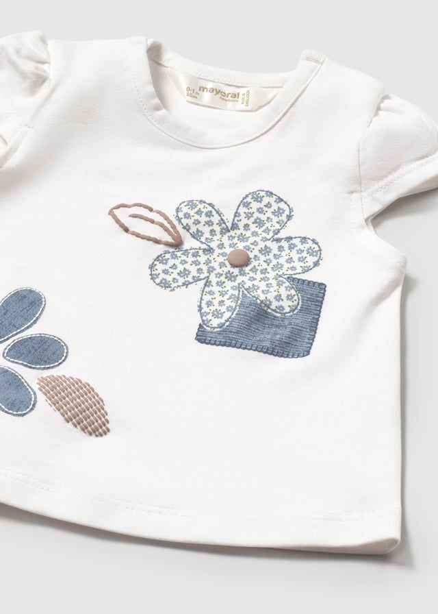 T-Shirt neonata Mayoral Newborn bianca jeans floreale Mayoral Bianco