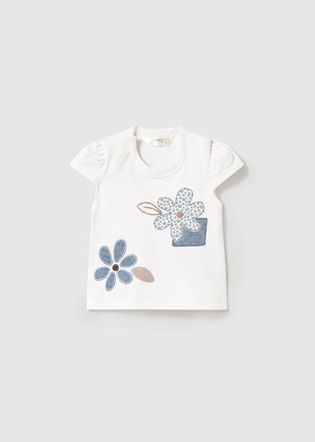 T-Shirt neonata Mayoral Newborn bianca jeans floreale Mayoral Bianco