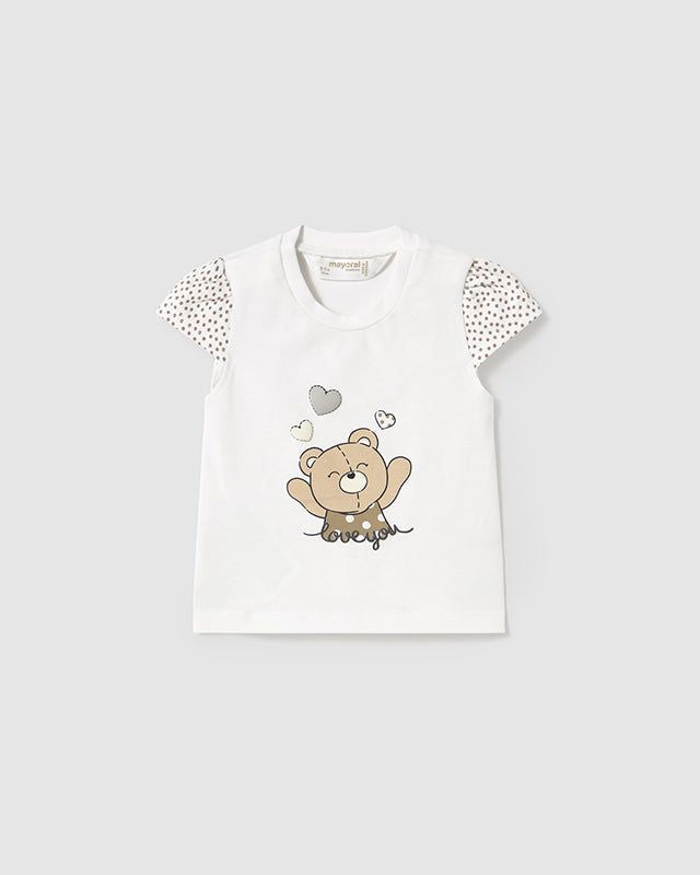 T-Shirt neonata Mayoral Newborn bianca orsetta beige Mayoral Bianco