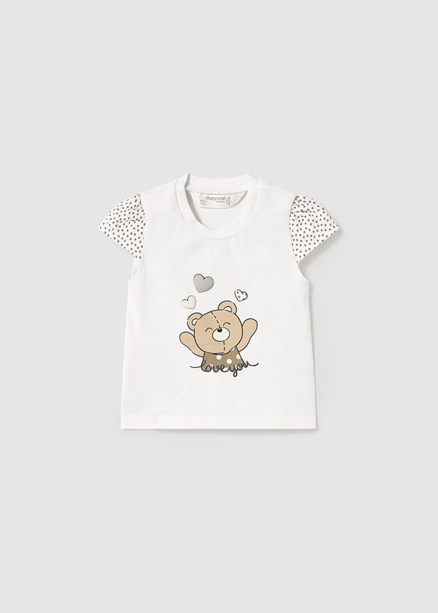 T-Shirt neonata Mayoral Newborn bianca orsetta beige Mayoral Bianco