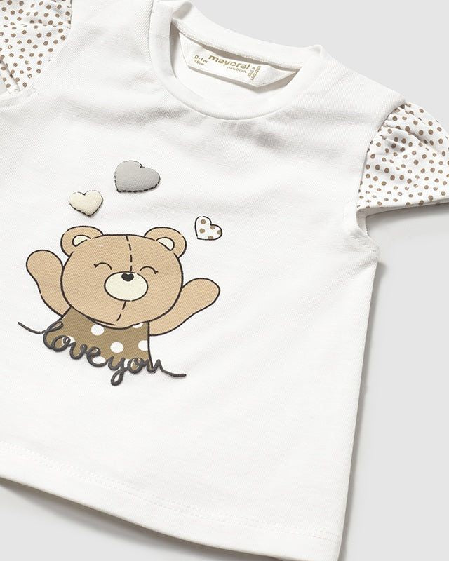 T-Shirt neonata Mayoral Newborn bianca orsetta beige Mayoral Bianco
