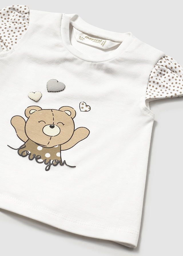 T-Shirt neonata Mayoral Newborn bianca orsetta beige Mayoral Bianco