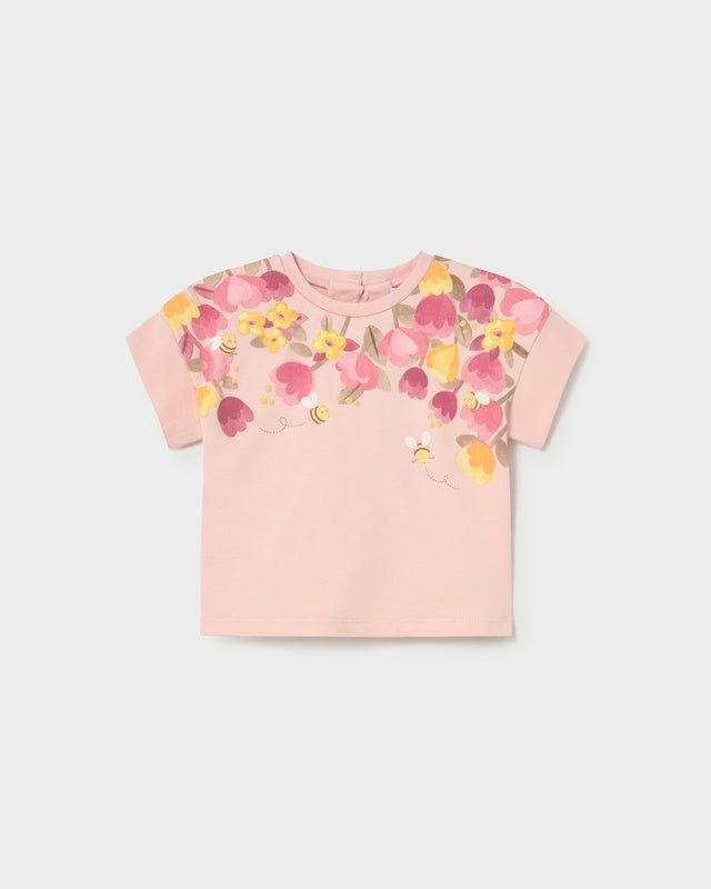 T-shirt neonata Mayoral cotone fiori apine rosa Mayoral 6 Mesi 68cm