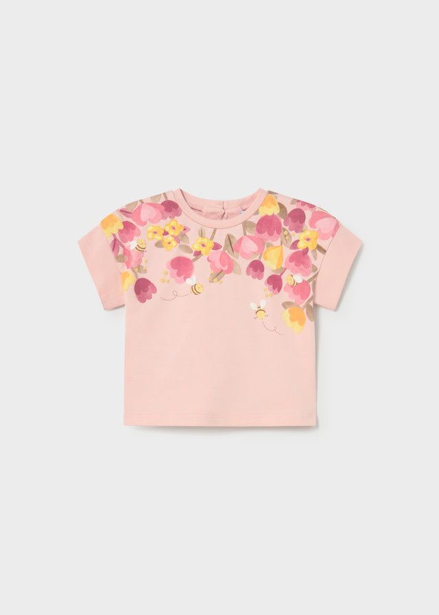 T-shirt neonata Mayoral cotone fiori apine rosa Mayoral 6 Mesi 68cm