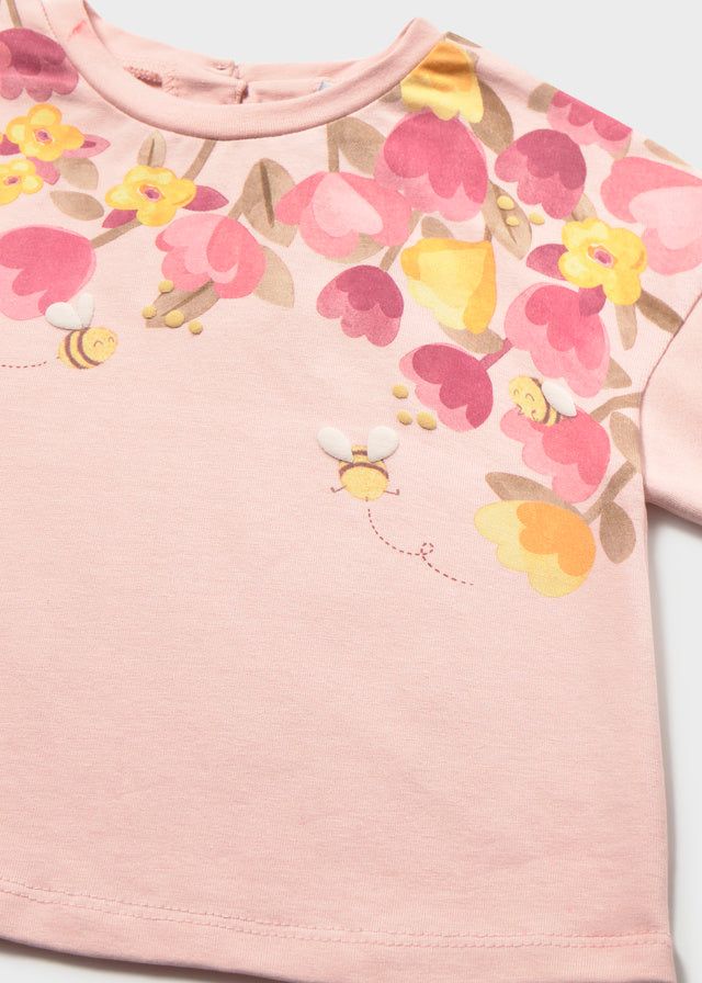 T-shirt neonata Mayoral cotone fiori apine rosa Mayoral 6 Mesi 68cm