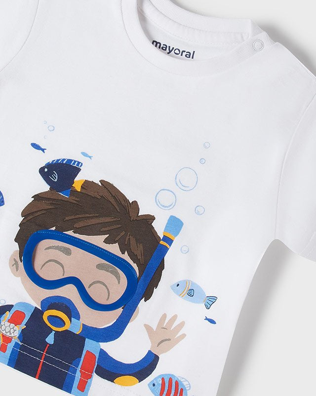 T-Shirt neonato Mayoral bianca stampa sub - ErreGiModaBimbo