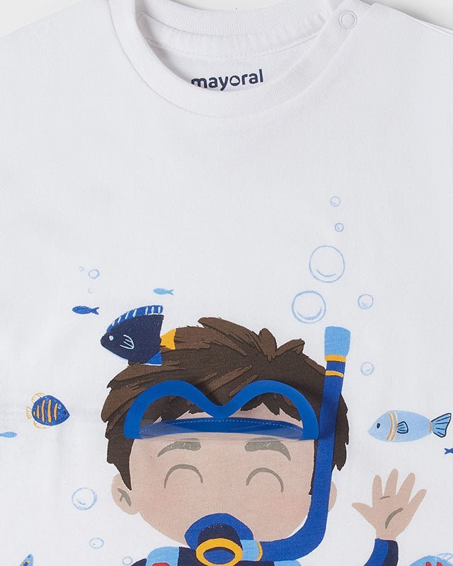 T-Shirt neonato Mayoral bianca stampa sub - ErreGiModaBimbo