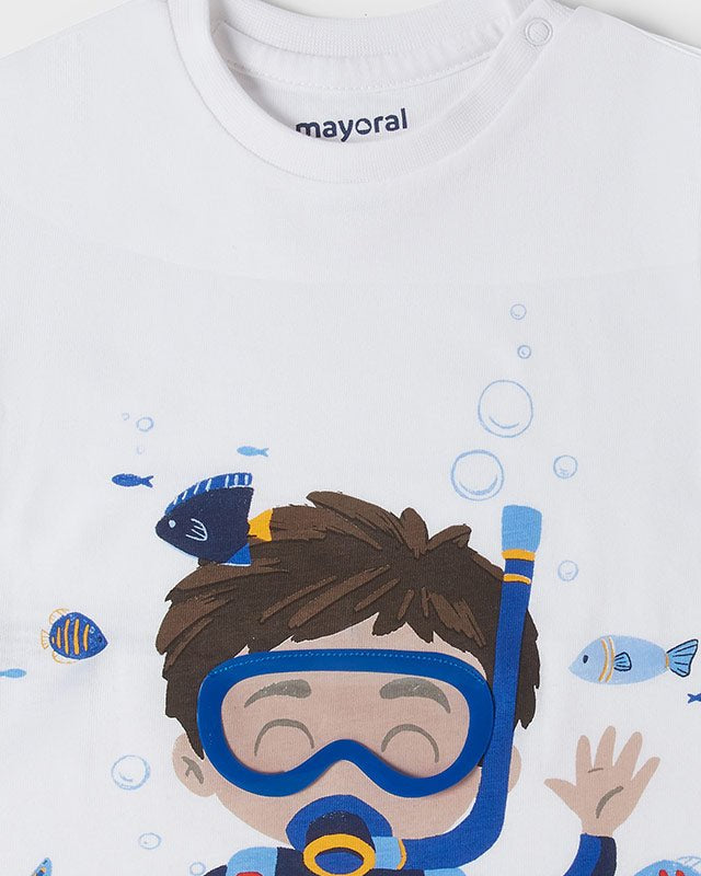 T-Shirt neonato Mayoral bianca stampa sub - ErreGiModaBimbo