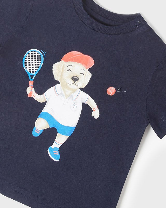 T-Shirt neonato Mayoral blu stampa orsetto tennis - ErreGiModaBimbo