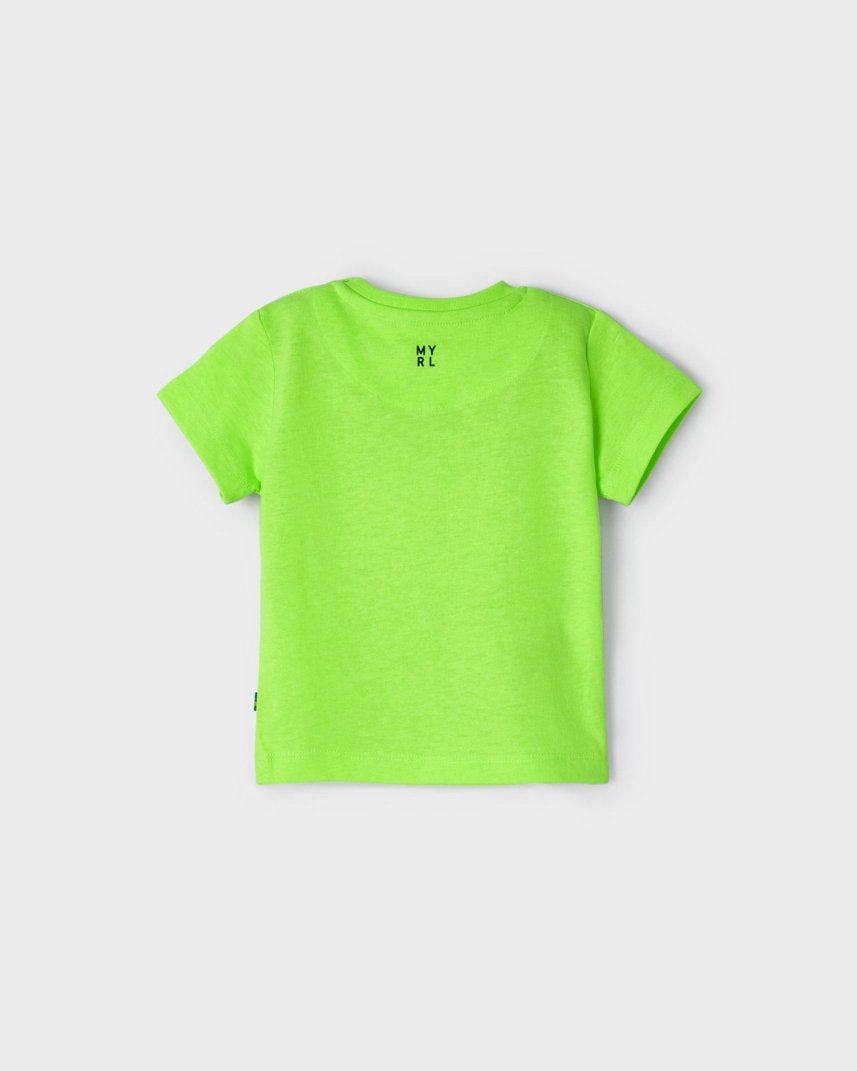 T-Shirt neonato Mayoral verde fluo stampa macchine - ErreGiModaBimbo