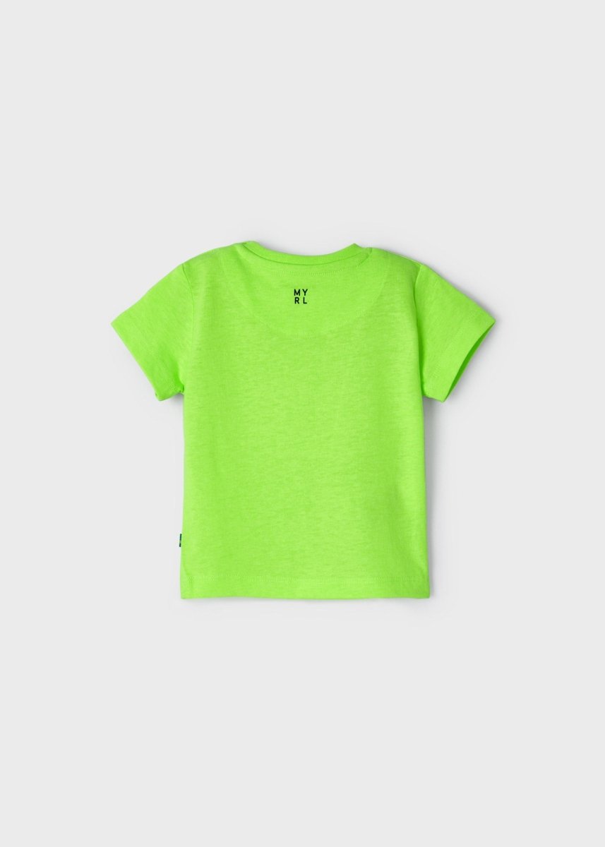 T-Shirt neonato Mayoral verde fluo stampa macchine - ErreGiModaBimbo